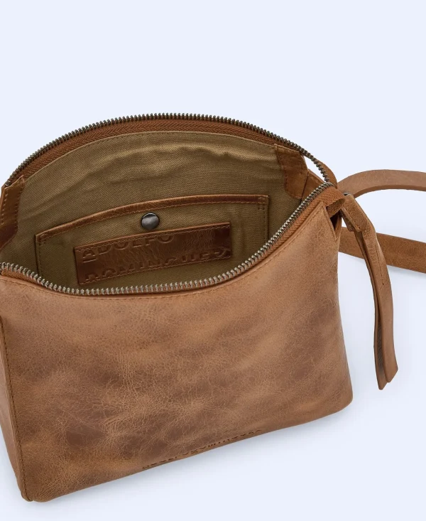 Adolfo Dominguez Bolsos>Bandolera Mediana En Piel Craquelada Cuero