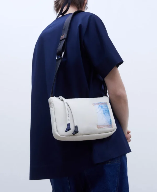 Adolfo Dominguez Bolsos>Bandolera Pequena En Tejido Acolchado Blanco Roto