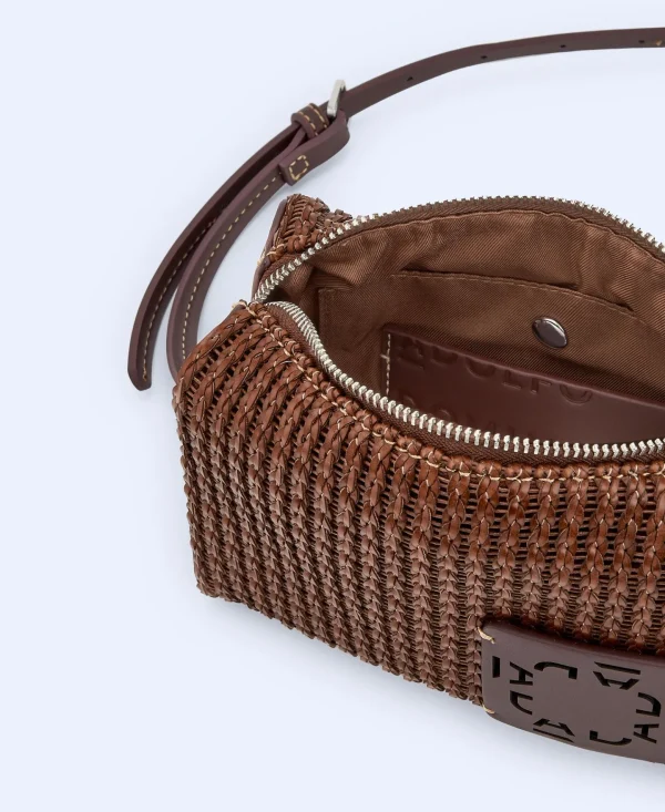 Adolfo Dominguez Bolsos>Bandolera Pequena Reciclada Trenzada Chocolate