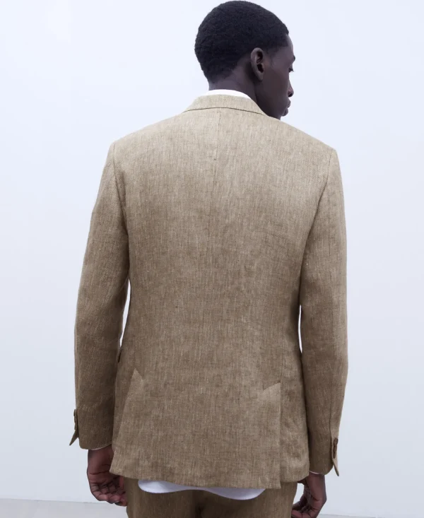 Adolfo Dominguez Blazer>Blazer Dos Botones En Lino Europeo Ocre