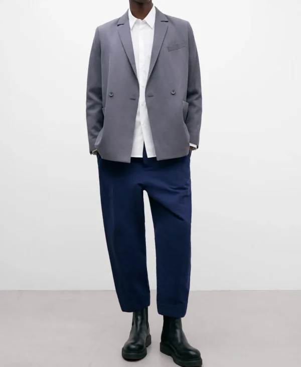 Adolfo Dominguez Blazer>Blazer Oversize Gris En Lyocell Y Lino Gris Oscuro