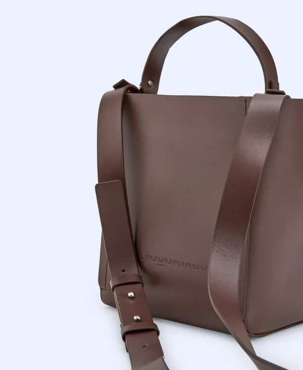Adolfo Dominguez Bolsos>Bolso Cubo Made In Spain En Piel Chocolate