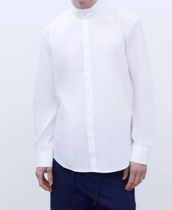 Adolfo Dominguez Camisas>Camisa Cuello Mao En Algodon Elastico Blanco