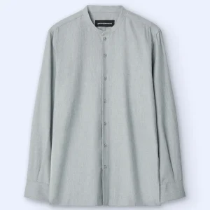 Adolfo Dominguez Camisas>Camisa Cuello Mao En Algodon Gris Claro