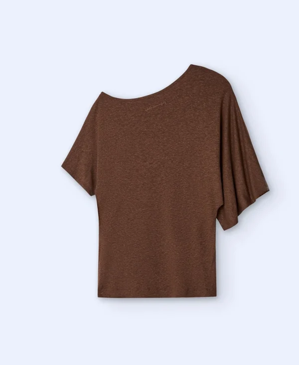 Adolfo Dominguez Camisetas>Camiseta Asimetrica En Lyocell Y Lino Marron