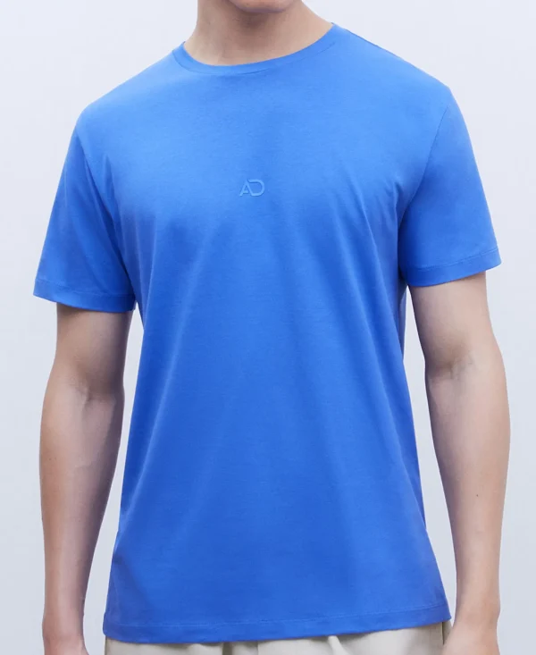 Adolfo Dominguez Camisetas Y Polos>Camiseta En Algodon Mercerizado Azul Matisse