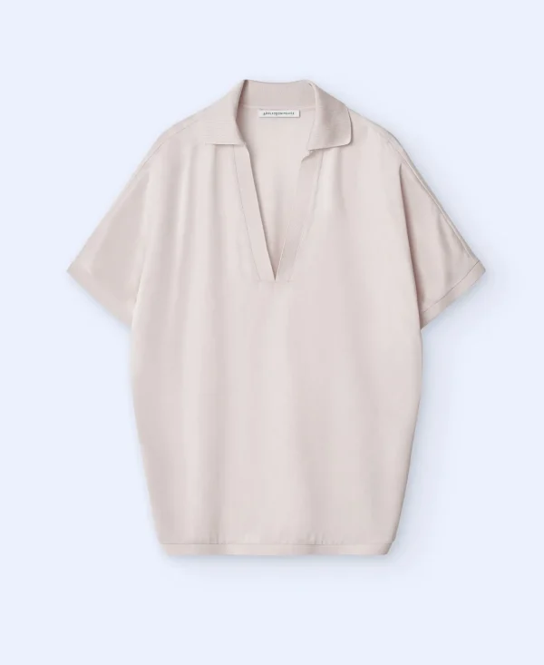 Adolfo Dominguez Camisetas>Camiseta Fluida Con Manga Japonesa Crema