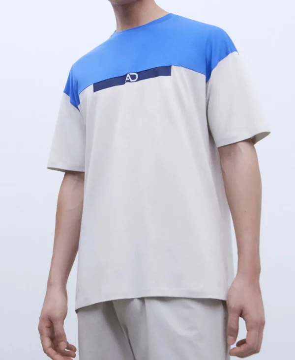 Adolfo Dominguez Camisetas Y Polos>Camiseta Oversize En Algodon Bicolor Azul Matisse