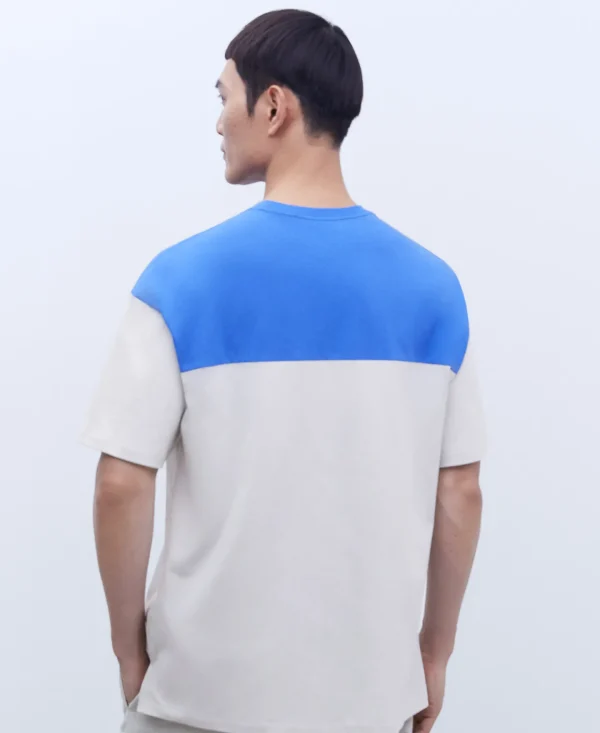 Adolfo Dominguez Camisetas Y Polos>Camiseta Oversize En Algodon Bicolor Azul Matisse