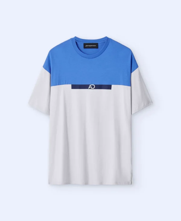 Adolfo Dominguez Camisetas Y Polos>Camiseta Oversize En Algodon Bicolor Azul Matisse