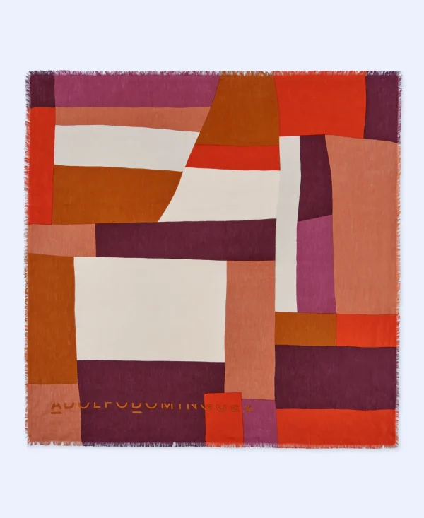 Adolfo Dominguez Foulares>Chal Bloques De Color En Lino Europeo Rojo