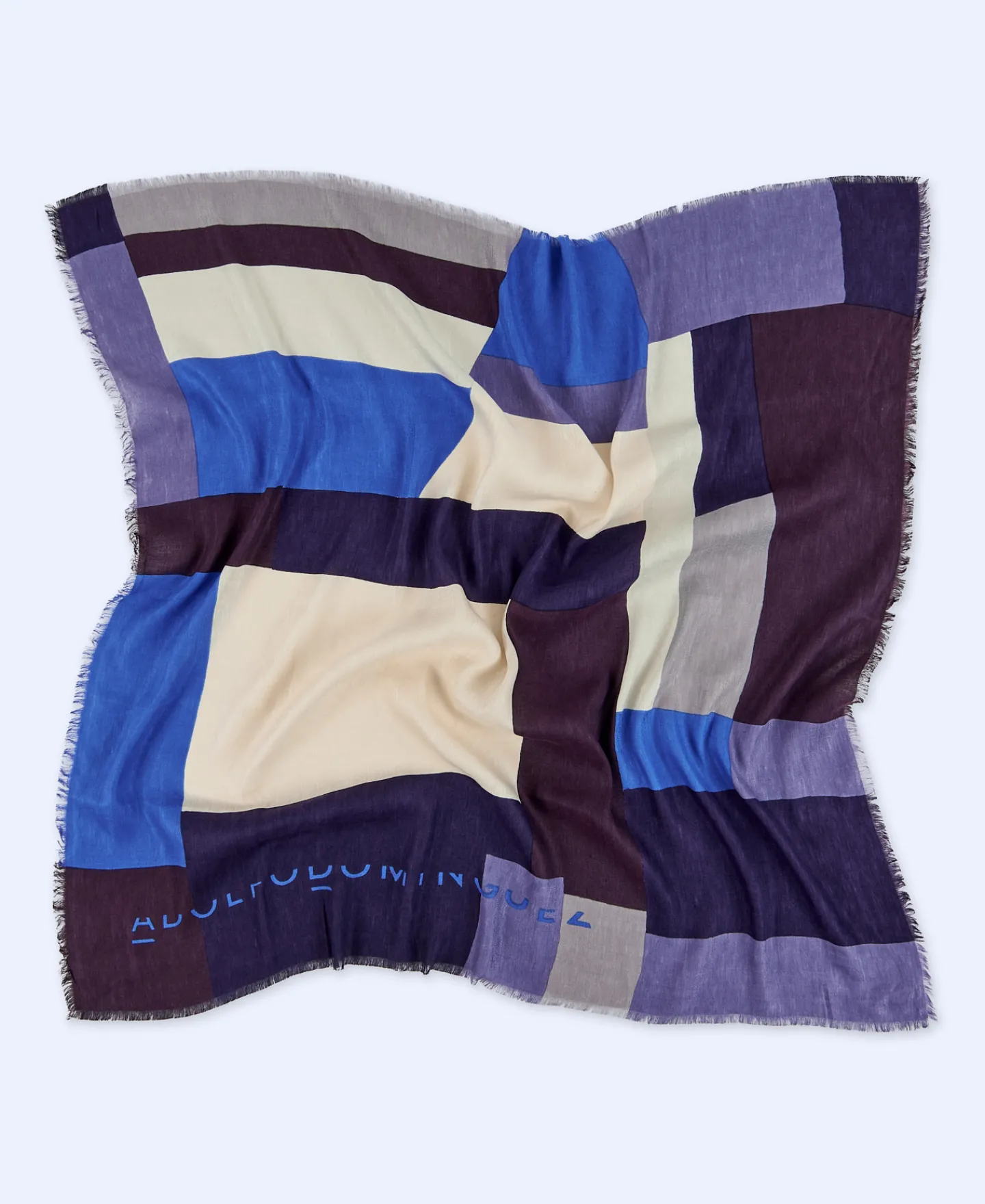Adolfo Dominguez Foulares>Chal Bloques De Color En Lino Europeo Azul Marino