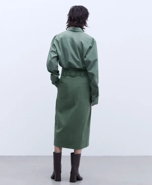 Adolfo Dominguez Faldas>Falda Midi En Algodon Y Nailon Verde
