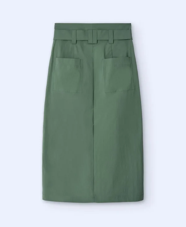 Adolfo Dominguez Faldas>Falda Midi En Algodon Y Nailon Verde