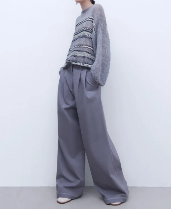 Adolfo Dominguez Pantalones>Pantalon Ancho En Tejido De Algodon Gris