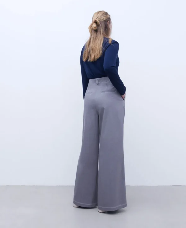 Adolfo Dominguez Pantalones>Pantalon Ancho En Tejido De Algodon Gris