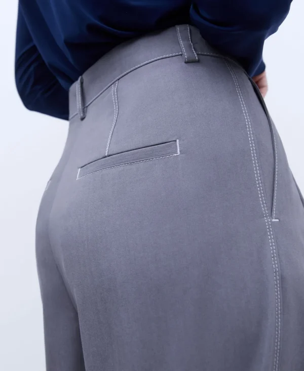 Adolfo Dominguez Pantalones>Pantalon Ancho En Tejido De Algodon Gris