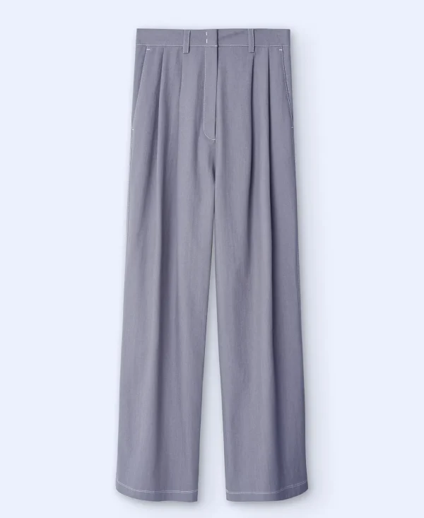 Adolfo Dominguez Pantalones>Pantalon Ancho En Tejido De Algodon Gris