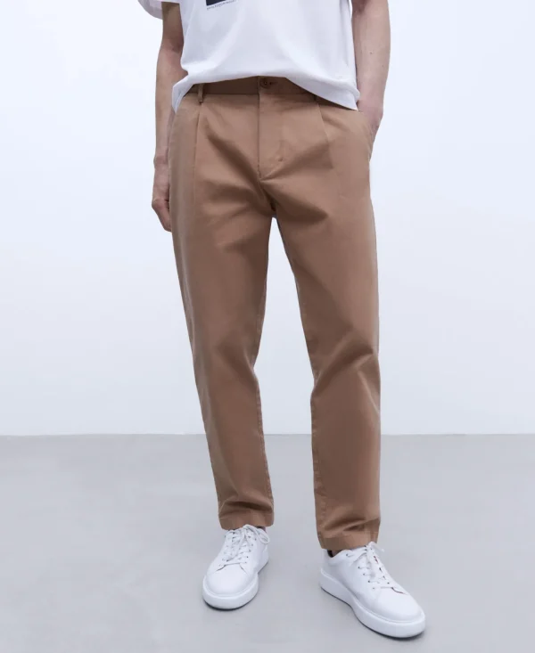 Adolfo Dominguez Pantalones>Pantalon Chino De Pinzas En Algodon Camel