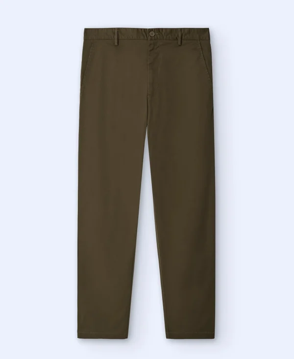 Adolfo Dominguez Pantalones>Pantalon Chino En Twill De Algodon Caqui