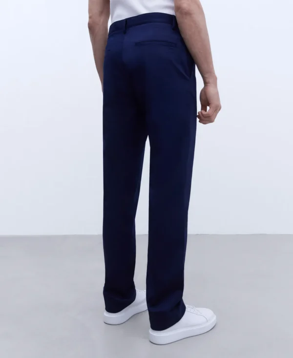 Adolfo Dominguez Pantalones>Pantalon Chino En Twill De Algodon Azul Marino