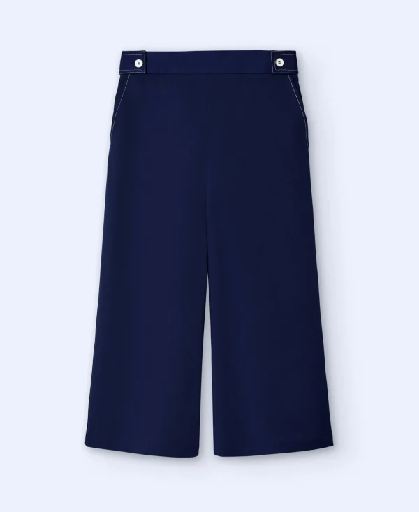 Adolfo Dominguez Pantalones>Pantalon Culotte De Corte Ancho Azul Marino