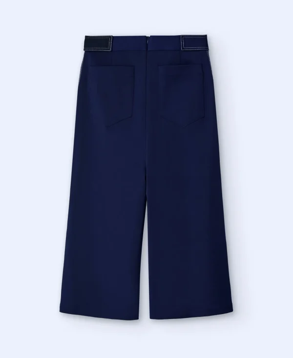 Adolfo Dominguez Pantalones>Pantalon Culotte De Corte Ancho Azul Marino