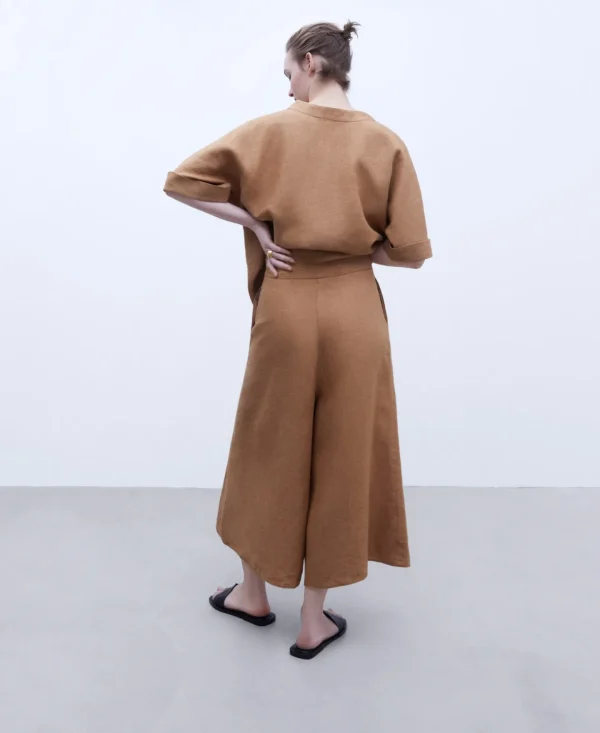 Adolfo Dominguez Pantalones>Pantalon Culotte En Lino Europeo Caramelo