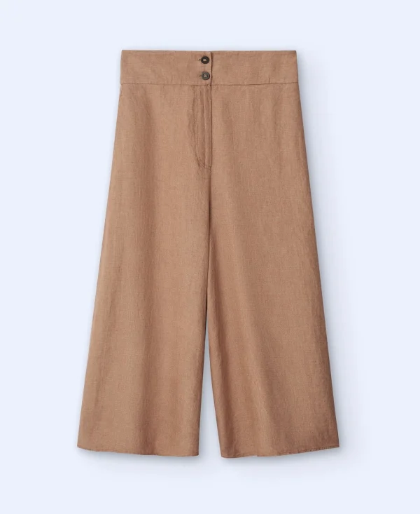 Adolfo Dominguez Pantalones>Pantalon Culotte En Lino Europeo Caramelo