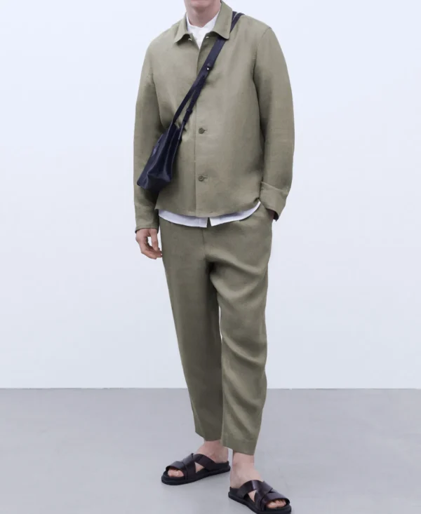 Adolfo Dominguez Pantalones>Pantalon En Lino Europeo Gris/Verde