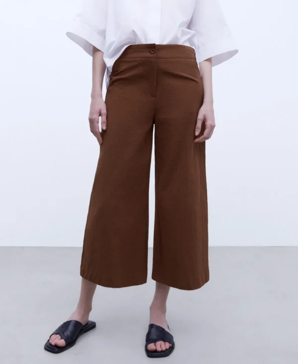 Adolfo Dominguez Pantalones>Pantalon En Seersucker De Algodon Marron