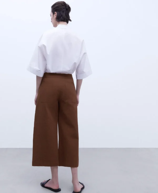 Adolfo Dominguez Pantalones>Pantalon En Seersucker De Algodon Marron