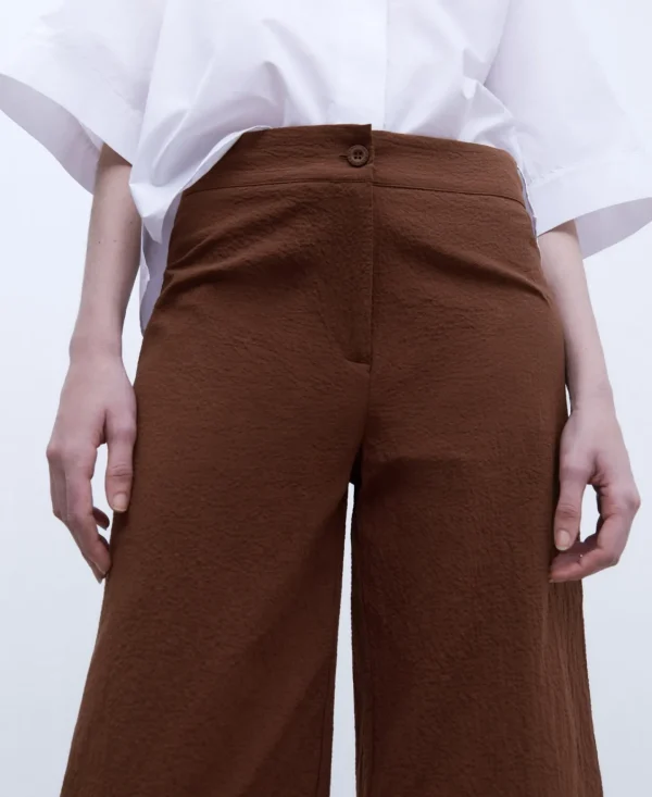 Adolfo Dominguez Pantalones>Pantalon En Seersucker De Algodon Marron