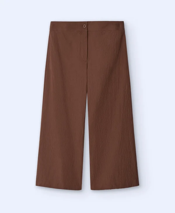 Adolfo Dominguez Pantalones>Pantalon En Seersucker De Algodon Marron