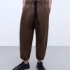 Adolfo Dominguez Pantalones>Pantalon Oversize En Algodon Encerado Marron