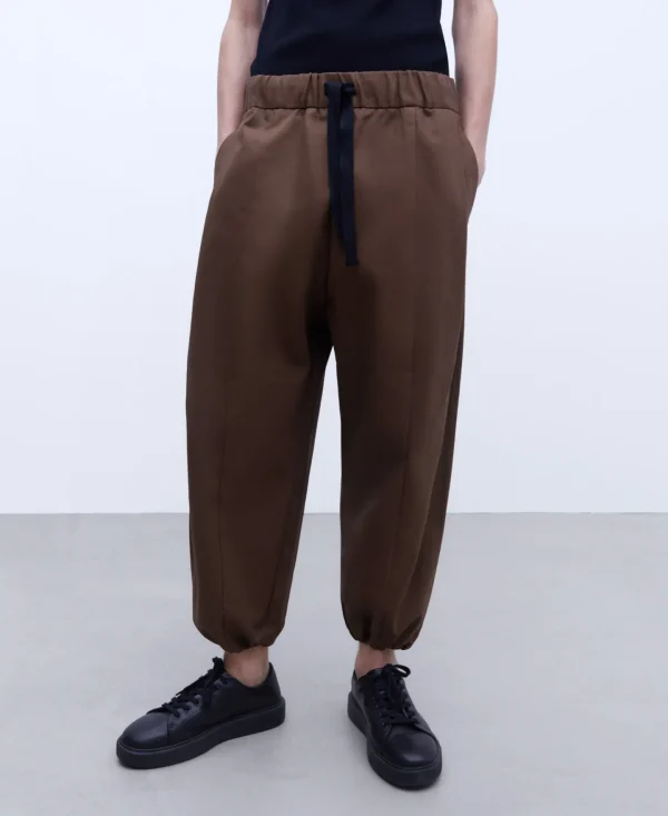 Adolfo Dominguez Pantalones>Pantalon Oversize En Algodon Encerado Marron