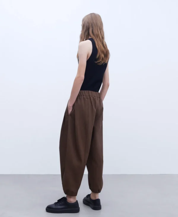 Adolfo Dominguez Pantalones>Pantalon Oversize En Algodon Encerado Marron