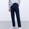 Adolfo Dominguez Pantalones>Pantalon Recto En Popelin De Algodon Azul Marino