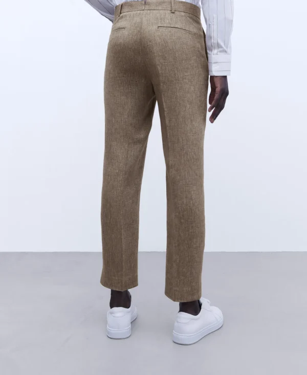 Adolfo Dominguez Pantalones>Pantalon Sastre En Lino Europeo Ocre