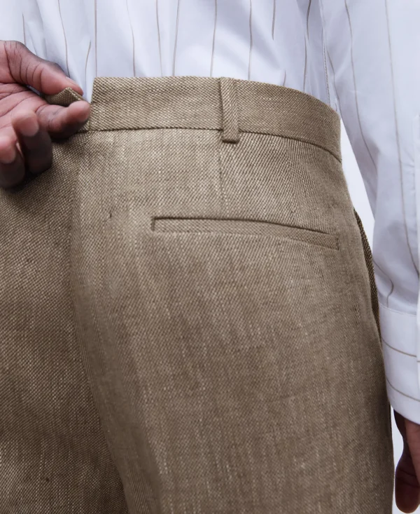 Adolfo Dominguez Pantalones>Pantalon Sastre En Lino Europeo Ocre