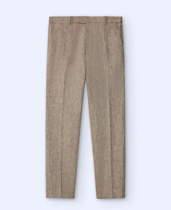 Adolfo Dominguez Pantalones>Pantalon Sastre En Lino Europeo Ocre