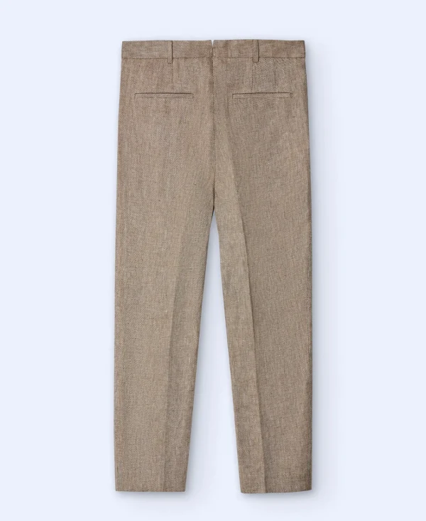 Adolfo Dominguez Pantalones>Pantalon Sastre En Lino Europeo Ocre