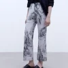 Adolfo Dominguez Pantalones>Pantalon Tobillero Estampado Negro/Crudo