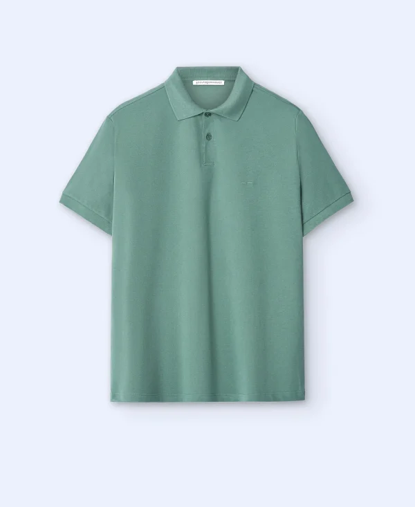 Adolfo Dominguez Camisetas Y Polos>Polo Dos Botones En Algodon Verde Gris