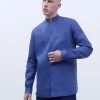 Adolfo Dominguez Abrigos Y Chaquetas>Sobrecamisa Cuello Bowling En Lino Indigo