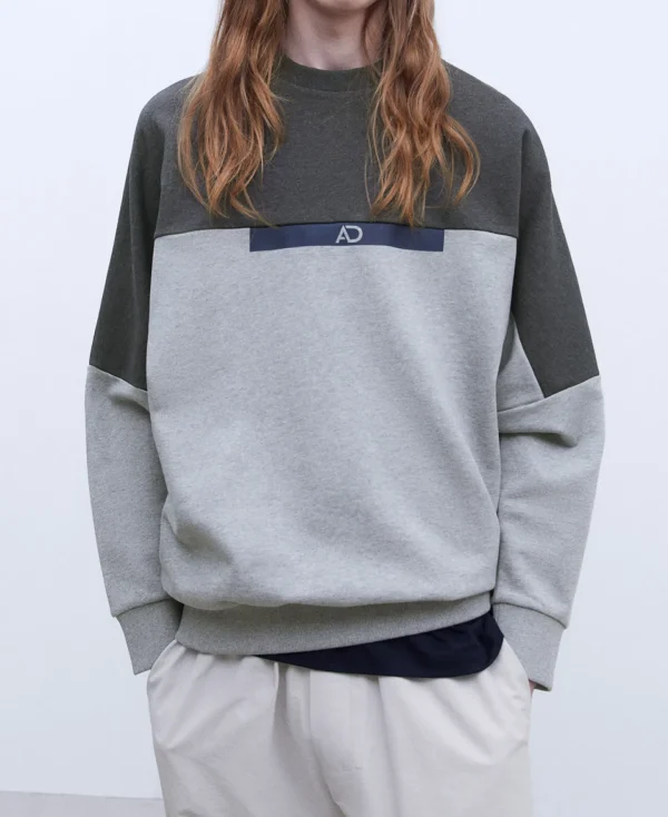 Adolfo Dominguez Sudaderas>Sudadera Oversize En Algodon Bicolor Gris Melange