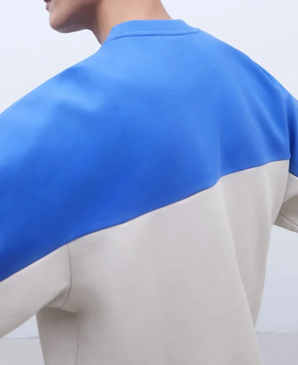 Adolfo Dominguez Sudaderas>Sudadera Oversize En Algodon Bicolor Azul/Gris