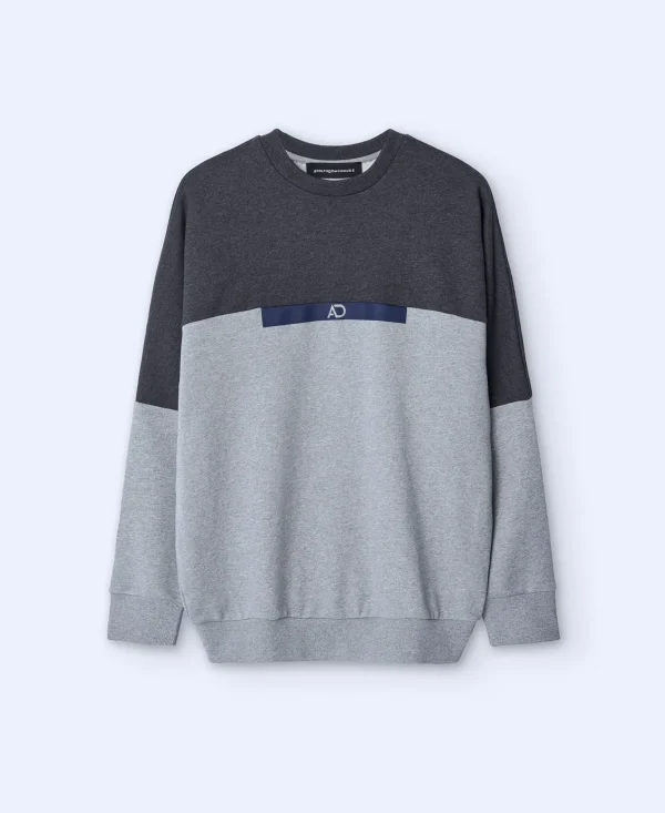 Adolfo Dominguez Sudaderas>Sudadera Oversize En Algodon Bicolor Gris Melange