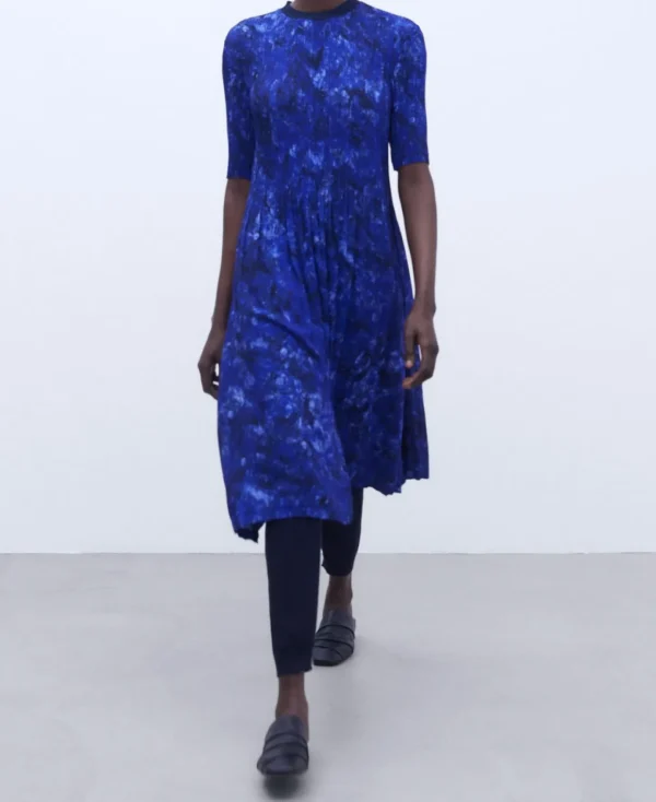 Adolfo Dominguez Vestidos Y Monos>Vestido De Crinkle Estampado Azul Estampado