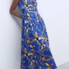 Adolfo Dominguez Vestidos Y Monos>Vestido Entallado En Voile De Algodon Azul Estampado